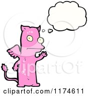 Cartoon Of A Pink Winged Monster With A Conversation Bubble Royalty Free Vector Illustration