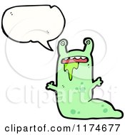 Cartoon Of A Green Drooling Monster With A Conversation Bubble Royalty Free Vector Illustration