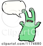Cartoon Of A Green Monster With A Conversation Bubble Royalty Free Vector Illustration