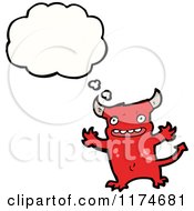 Cartoon Of A Red Horned Monster With A Conversation Bubble Royalty Free Vector Illustration