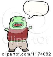 Poster, Art Print Of Green Monster With A Conversation Bubble