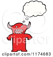 Poster, Art Print Of Red Horned Monster With A Conversation Bubble