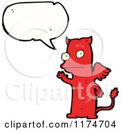 Cartoon Of A Red Winged Monster With A Conversation Bubble Royalty Free Vector Illustration
