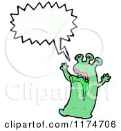 Cartoon Of A Green Drooling Monster With A Conversation Bubble Royalty Free Vector Illustration