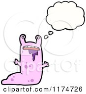 Cartoon Of A Pink Drooling Monster With A Conversation Bubble Royalty Free Vector Illustration
