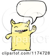 Cartoon Of A Yellow Monster With A Conversation Bubble Royalty Free Vector Illustration