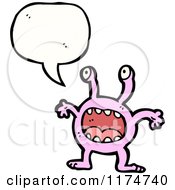 Cartoon Of A Pink Monster With A Conversation Bubble Royalty Free Vector Illustration