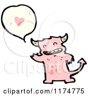 Cartoon Of A Pink Horned Monster With A Conversation Bubble Royalty Free Vector Illustration by lineartestpilot