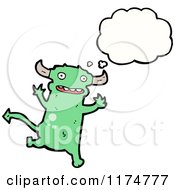 Cartoon Of A Green Horned Monster With A Conversation Bubble Royalty Free Vector Illustration by lineartestpilot