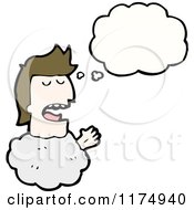 Cartoon Of A Girls Head In The Clouds With A Conversation Bubble Royalty Free Vector Illustration