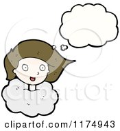 Cartoon Of A Girls Head In The Clouds With A Conversation Bubble Royalty Free Vector Illustration by lineartestpilot