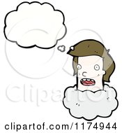Cartoon Of A Girls Head In The Clouds With A Conversation Bubble Royalty Free Vector Illustration