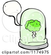 Cartoon Of A Green Brain In A Snow Globe With A Conversation Bubble Royalty Free Vector Illustration