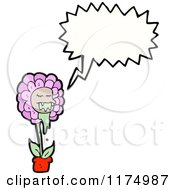 Cartoon Of A Pink Drooling Flower With A Conversation Bubble Royalty Free Vector Illustration