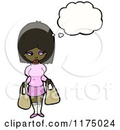 Cartoon Of An African American Girl Holding Two Purses Conversation Bubble Royalty Free Vector Illustration by lineartestpilot