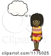 Cartoon Of An African American Girl In A Striped Dress With A Conversation Bubble Royalty Free Vector Illustration