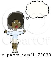 Cartoon Of An African American Girl In Blue With A Conversation Bubble Royalty Free Vector Illustration