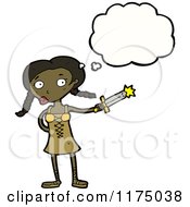 Cartoon Of An African American Girl With Sword A Conversation Bubble Royalty Free Vector Illustration