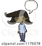 Cartoon Of An African American Girl In Blue With A Conversation Bubble Royalty Free Vector Illustration