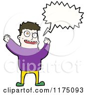Cartoon Of A Man Wearing A Purple Sweater With A Conversation Bubble Royalty Free Vector Illustration