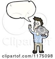 Poster, Art Print Of Man With A Camera Wearing A Blue Sweater With A Conversation Bubble