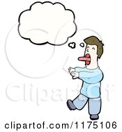Cartoon Of A Man Wearing A Blue Sweater Sticking Out Toungue With A Conversation Bubble Royalty Free Vector Illustration