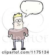Cartoon Of A Man Wearing A Mauve Sweater With A Conversation Bubble Royalty Free Vector Illustration