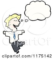 Cartoon Of A Man Wearing A Tie Jumping With A Conversation Bubble Royalty Free Vector Illustration