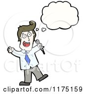 Cartoon Of A Man Holding A Microphone With A Conversation Bubble Royalty Free Vector Illustration
