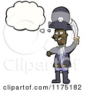 Cartoon Of A Black Pirate With A Sword And A Conversation Bubble Royalty Free Vector Illustration by lineartestpilot