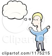 Cartoon Of A Man Wearing A Blue Sweater With A Conversation Bubble Royalty Free Vector Illustration