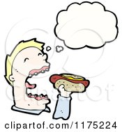 Cartoon Of A Man Eating A Hotdog With A Conversation Bubble Royalty Free Vector Illustration by lineartestpilot