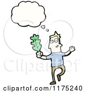Cartoon Of A Man Wearing A Blue Sweater Holding A Leaf With A Conversation Bubble Royalty Free Vector Illustration