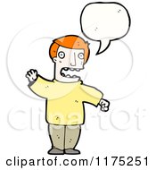Cartoon Of A Man Wearing A Yellow Sweater With A Conversation Bubble Royalty Free Vector Illustration