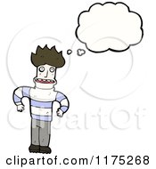 Cartoon Of A Man Wearing A Striped Sweater With A Conversation Bubble Royalty Free Vector Illustration by lineartestpilot