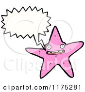 Cartoon Of A Pink Starfish With A Conversation Bubble Royalty Free Vector Illustration