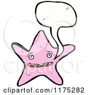 Cartoon Of A Pink Starfish With A Conversation Bubble Royalty Free Vector Illustration by lineartestpilot