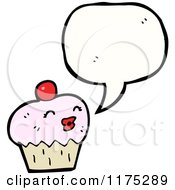 Cartoon Of A Cupcake With A Cherry And A Conversation Bubble Royalty Free Vector Illustration