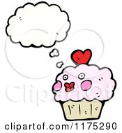 Cartoon Of A Pink Cupcake With Hearts And A Conversation Bubble Royalty Free Vector Illustration
