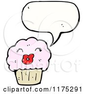 Cartoon Of A Pink Cupcake With A Conversation Bubble Royalty Free Vector Illustration