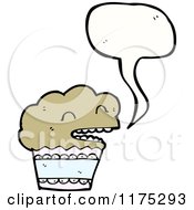 Cartoon Of A Chocolate Cupcake With A Conversation Bubble Royalty Free Vector Illustration
