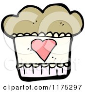 Cartoon Of A Chocolate Cupcake With A Heart And A Conversation Bubble Royalty Free Vector Illustration