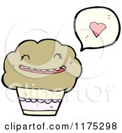 Cartoon Of A Chocolate Cupcake With A Heart Conversation Bubble Royalty Free Vector Illustration