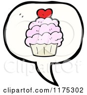 Cartoon Of A Pink Cupcake With A Heart And A Conversation Bubble Royalty Free Vector Illustration