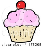 Cartoon Of A Pink Cupcake With A Cherry On Top Royalty Free Vector Illustration