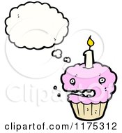 Cartoon Of A Pink Cupcake And Candle With A Conversation Bubble Royalty Free Vector Illustration