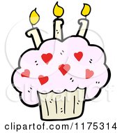 Cartoon Of A Pink Cupcake With Candles And A Conversation Bubble Royalty Free Vector Illustration