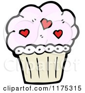 Cartoon Of A Pink Cupcake With Hearts Royalty Free Vector Illustration