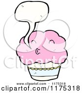 Cartoon Of A Pink Cupcake With A Conversation Bubble Royalty Free Vector Illustration