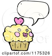 Cartoon Of A Cupcake With A Heart And A Conversation Bubble Royalty Free Vector Illustration